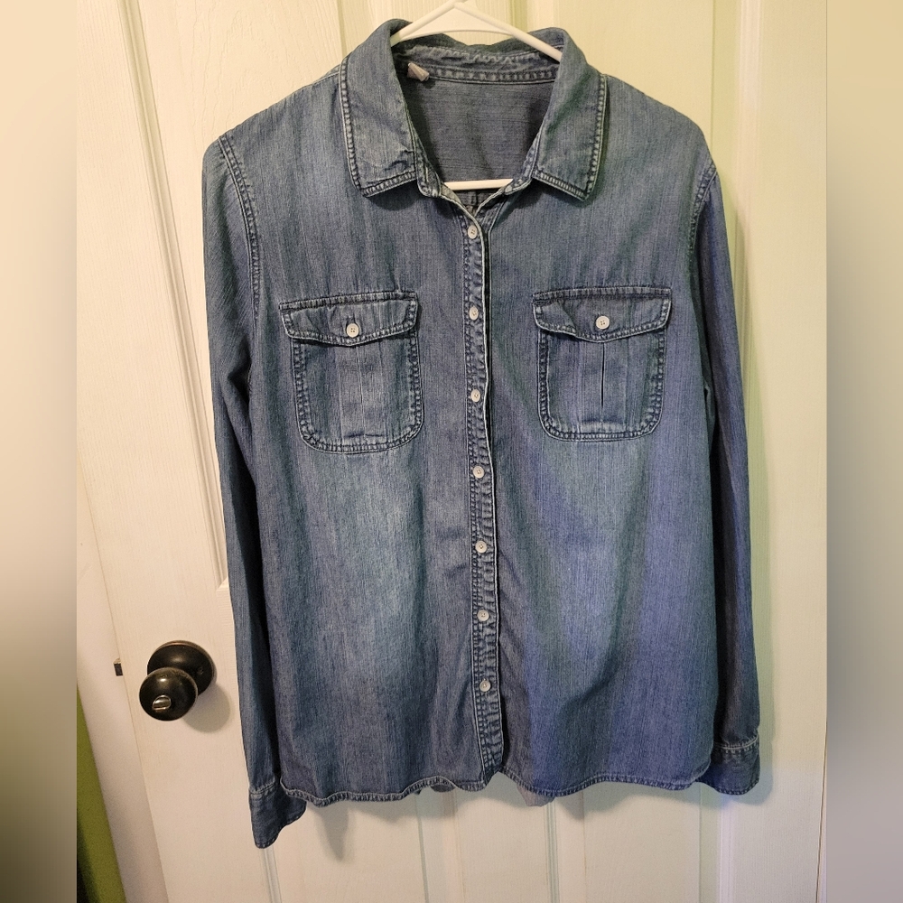 Denim Western Button-Up Cowgirl Shirt